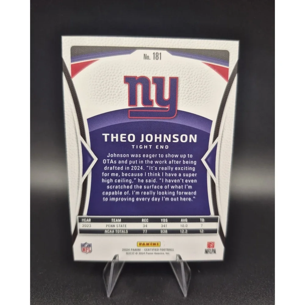 2024 Panini Theo Johnson 181 Rookies Pink Mirror /225 RC Giants